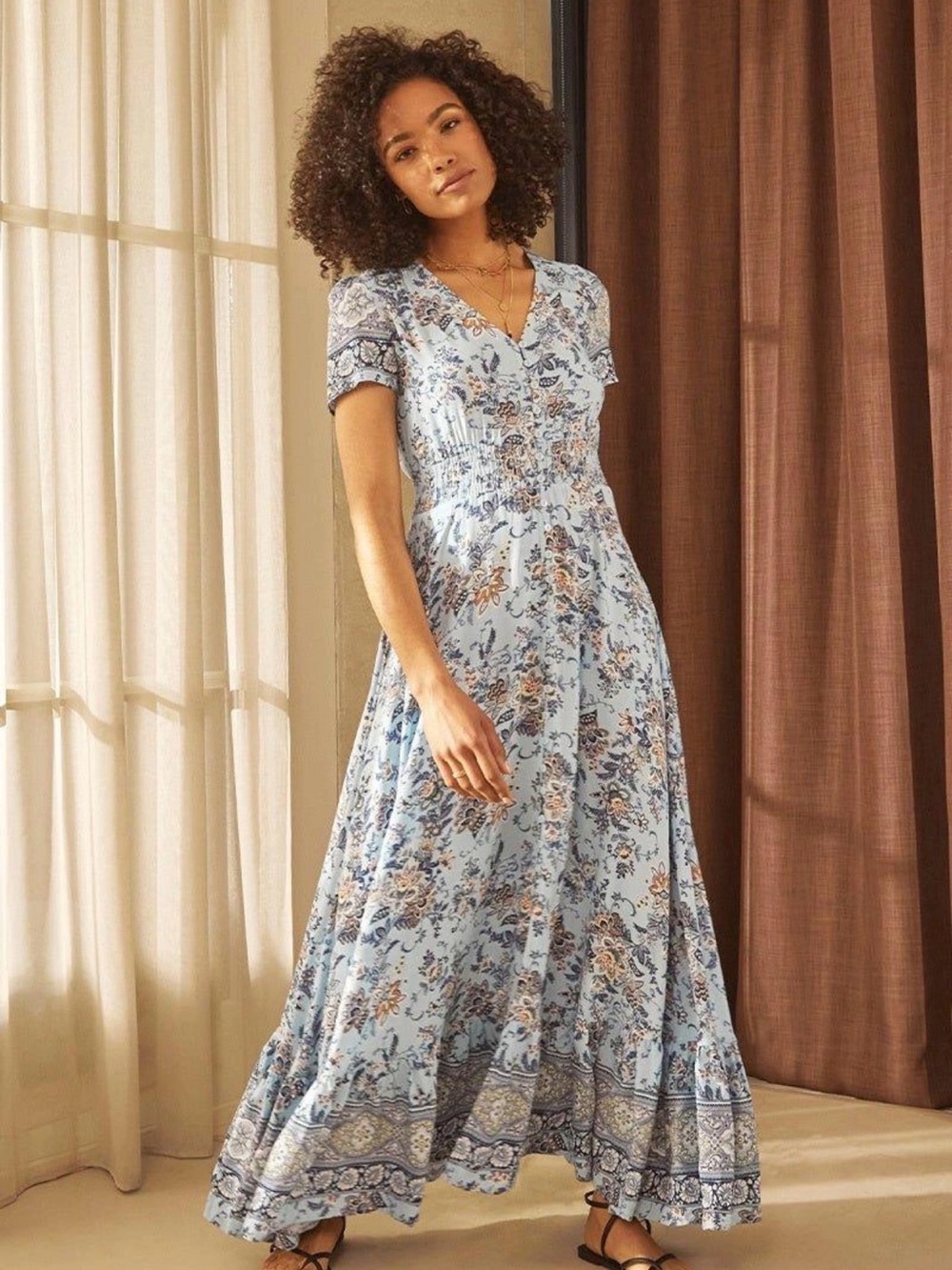 Light Blue Floral Maxi Dress with Smocked Waist - NWOT
